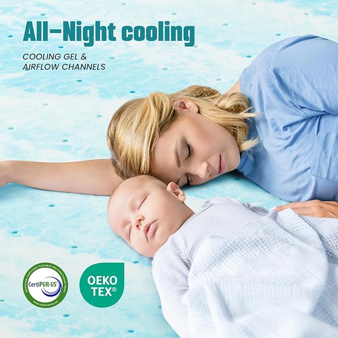 NEWBULIG Mattress Toppers Memory Foam, 4 Inch Thick Bed Topper Pad Cooling Gel Infused Soft Comfy Padding Breathable for Sleeper Sofa Couch RV Camper, CertiPUR-US Certified