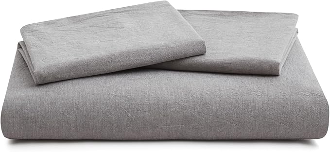 LOVQUE Light Grey Cotton Duvet Cover Twin Size, Linen Like Natural Bedding Set with Zipper Closure (No Comforter), 68x90 Inches