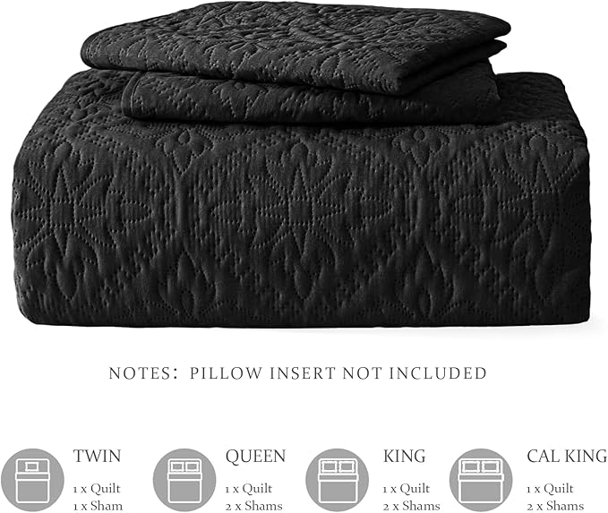 Exclusivo Mezcla Twin Quilt Bedding Set, Lightweight Soft Bedspreads Coverlets with 1 Pillow Sham, Modern Black Quilts Twin XL Size for All Seasons