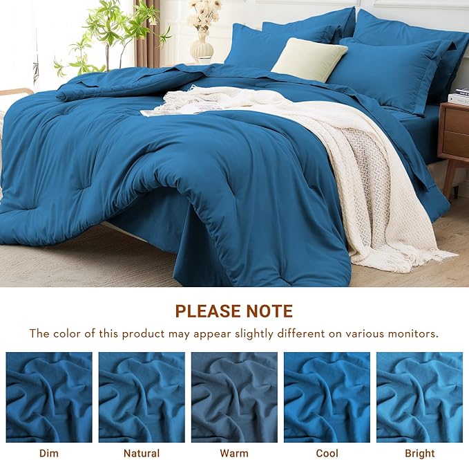 MUXHOMO 5 Pieces Twin Comforter Set, Soft Bed in a Bag Twin Size, All Season Bedding Set with Comforter, Flat Sheet, Fitted Sheet, Pillowcases & Shams, Bluish Green