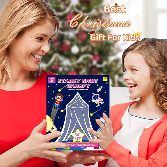 South to East Bed Canopy for Girls with Glowing Butterfly in The Dark, Beige Princess Bed Curtains for Girls, Kids Bed & Toddler Bed, Twin, Full & Queen, Mosquito Net Canopy for Bedroom