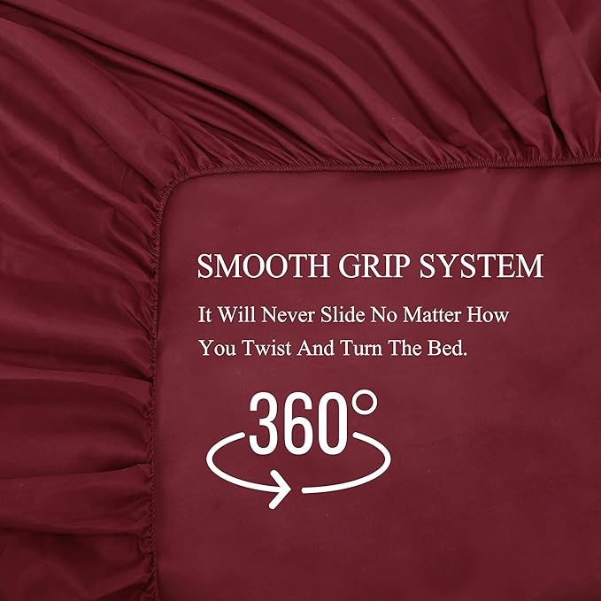 Bed Sheet Set- 3 Piece Bedding Sets(Twin,Burgundy) 1 Flat Sheet,1 Fitted Sheet and 1 Pillow Cases,100% Brushed Microfiber 1800 Luxury Bedding,Hypoallergenic,Soft & Fade Resistant