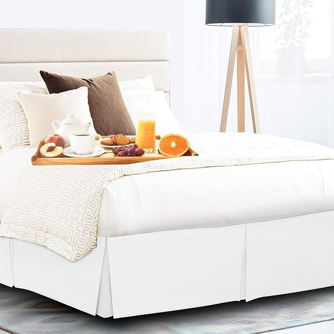 Pleated Bed Skirt 15 Inch Drop Twin Size – Wrinkle-Free Microfiber – Dust Ruffle with Split Corners White