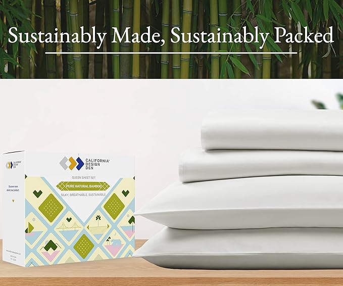 California Design Den Rayon from Bamboo Sheets Queen Size Bed Luxury Silk Cooling Bedsheets with Snug Fitted Deep Pockets (Queen, Ivory)