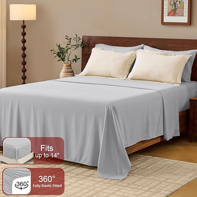 FUANNA Queen Comforter Set 7 Pieces, Reversible Bed in a Bag with All Season Soft Comforter, Bedding Sets Includes Comforter, Flat Sheet, Fitted Sheet, Pillowcases & Shams, Beige & Light Grey