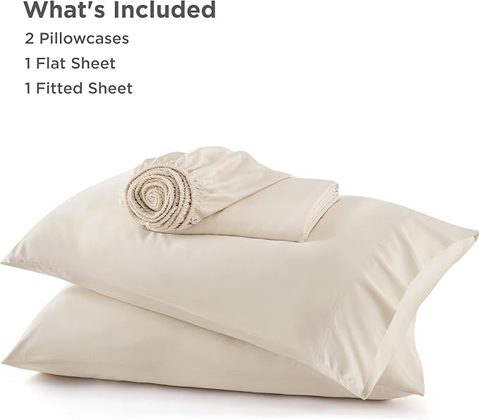 Bedsure California King Sheet Sets, Cooling Sheets, Rayon Derived from Bamboo, Breathable & Soft, Deep Pocket Up to 16 Inches, Hotel Luxury Silky Bedding for Hot Sleepers, Light Beige