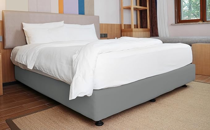 Box Spring Cover Twin/Twin XL Size - Jersey Knit & Stretchy Wrap Around 4 Sides Bed Skirt for Hotel & Home, Light Gray