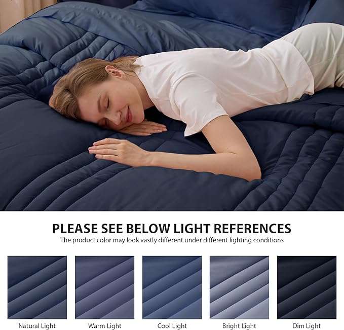 Full Comforter Set Navy - Bed in a Bag Full Size 7 Pieces, Soft Bedding Set for All Seasons, Premium Comforter Set with Comforter, Sheets, Pillowcases & Shams
