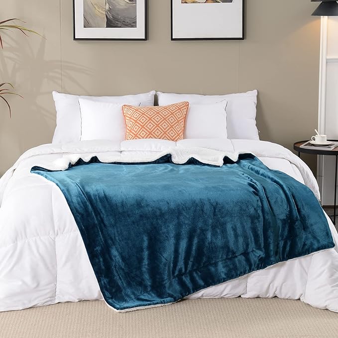 SOCHOW Sherpa Fleece Throw Blanket, Double-Sided Super Soft Luxurious Plush Blanket Throw Size, Blue Coral, 50x60 inches