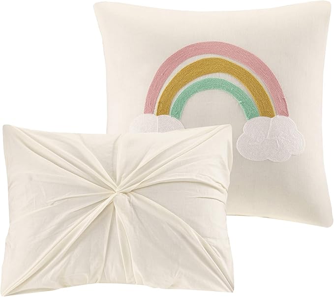 Intelligent Design Kids Quilt Set Cotton Jacquard Weave Colorful Poms Accent All Season Shabby Chic Bedding Coverlet Bedspred, Girls Bedroom Décor, Twin, Ivory 4 Piece XL