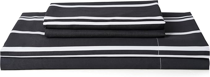 Best Season Stripe Bed Sheets Set,4 Piece Super Soft Microfiber Bedding-Deep Pocket,Ultra Soft,Fade & Wrinkle Resistant(Full Size,Black&White)