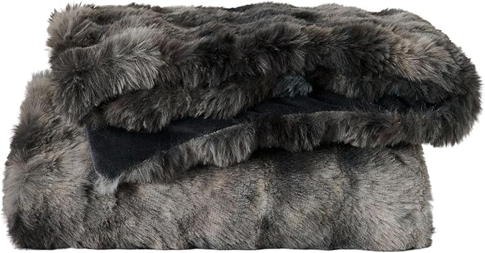 Lotus Karen Faux Fur Blanket Tie-Dye Dark Gray Twin Size - Big Bubble Rabbit Fluff Throw for Couch Small Fluffy Fuzzy Cozy Thick Furry Plush Shaggy Blankets 108x90 Inches