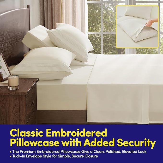 Split Head King Sheets Set for Adjustable Beds 4 Piece Flex Top Bed Sheets โ Deep Pocket Split Top Fitted Sheet with Built-in Corner Straps, Luxury Soft Cooling Bedding, Wrinkle Resistant, Ivory
