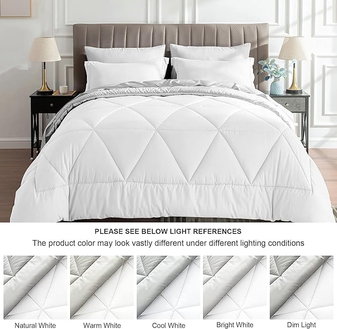 BEDELITE Twin Comforter Set 5 Pieces Bed in A Bag - Soft Microfiber Reversible White Bed Set with Comforters, Sheets, Pillowcase & Sham, Cozy Luxury Bedding Sets for All Season