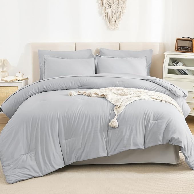 Litanika Oversized King Comforter Sets Light Grey - 7 Pieces Bed in a Bag Oversized King Bedding Comforter Sets, Solid Lightweight Bed Set with Comforter, Sheets, Pillowcases & Shams