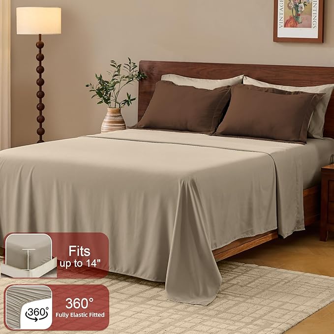 FUANNA King Size Comforter Set 7 Pieces, Reversible Bedding Sets with All Season Comforter, Bed in a Bag Includes Comforter, Flat Sheet, Fitted Sheet, Pillowcases & Shams, Dark Brown & Oatmeal