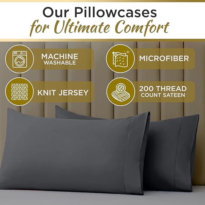 Full XL 100% Microfiber Double Brushed Sheet Set - Extra-Soft, Breathable & Wrinkle-Free - 15" Deep Pockets, 54" x 80" - Ideal for Extra Long Full Beds - 4PC Set (Full XL, Black)