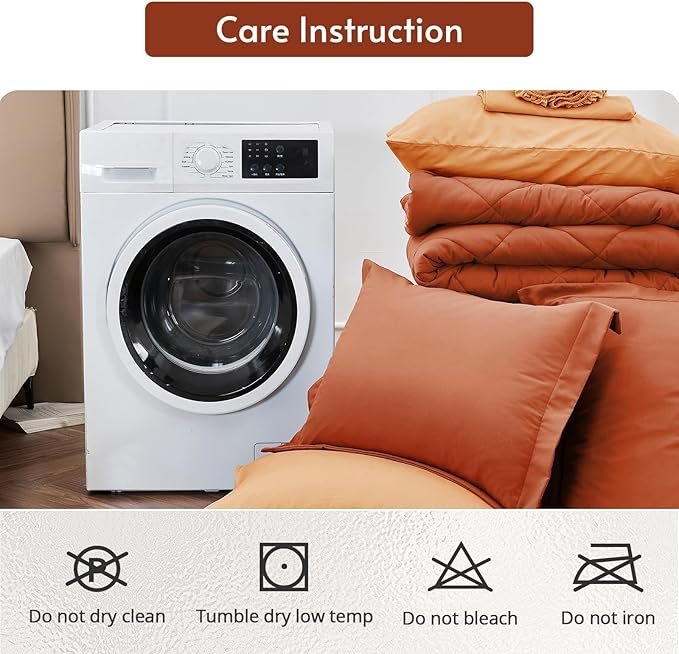 MUXHOMO 7 Pieces California King Comforter Set, Reversible Bed in a Bag Cal King Size, All Season Bedding Set with Comforter, Flat Sheet, Fitted Sheet, Pillowcases & Shams, Burnt Orange & Camel