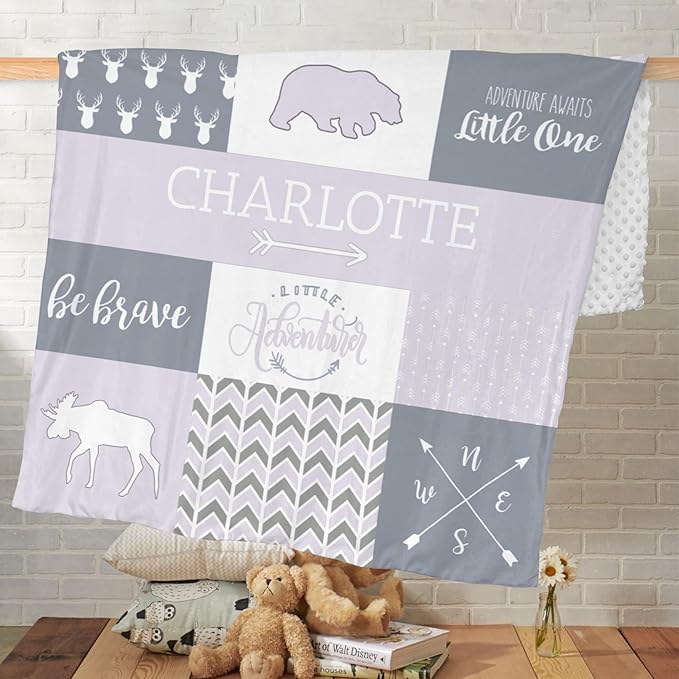 Personalized Baby Blanket for Newborn Girls, 35x45in Orange Customized Baby Blanket with Name, Custom Gifts for Newborn Boys Shower Gifts, Essential Baby Items Must Haves, Lavender Fog