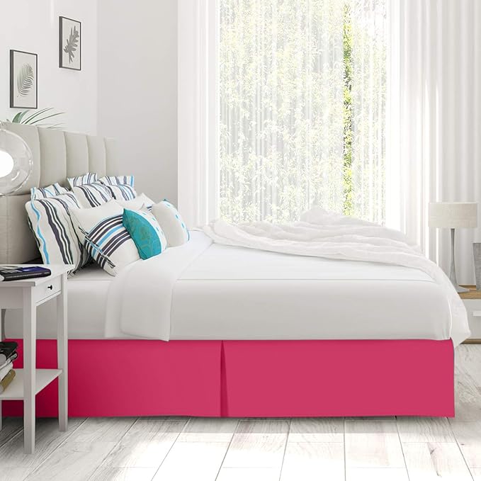Bed Skirt - 25 Inch Fall Tailored Drop Pleated Dust Ruffle, 100% Egyptian Cotton - Solid Pattern and Color { Cal- King , Solid , Hot Pink}