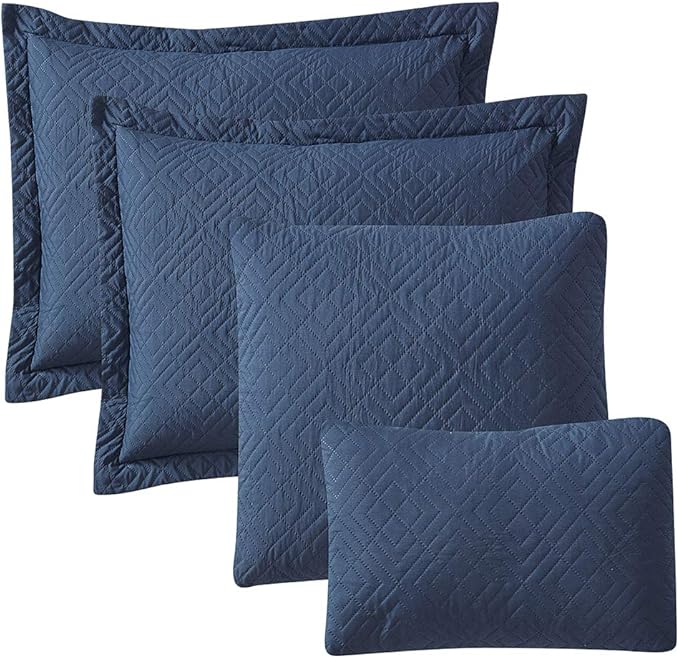 Hearth & Harbor Quilts Queen Size - All Season Bedspread Coverlet Set, Pinsonic Weave Lightweight Bedding Set - 5 Piece Queen Quilt Set with Pillow Shams, Diamond - Navy