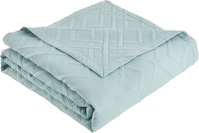 CHIXIN Quilt King Size - Geometric Pattern Bedspread Coverlet Set - Modern & Contemporary Style Bedding Cover, Ultrasonic Quilting, Reversible, Lightweight, 4 Piece, Seaglass
