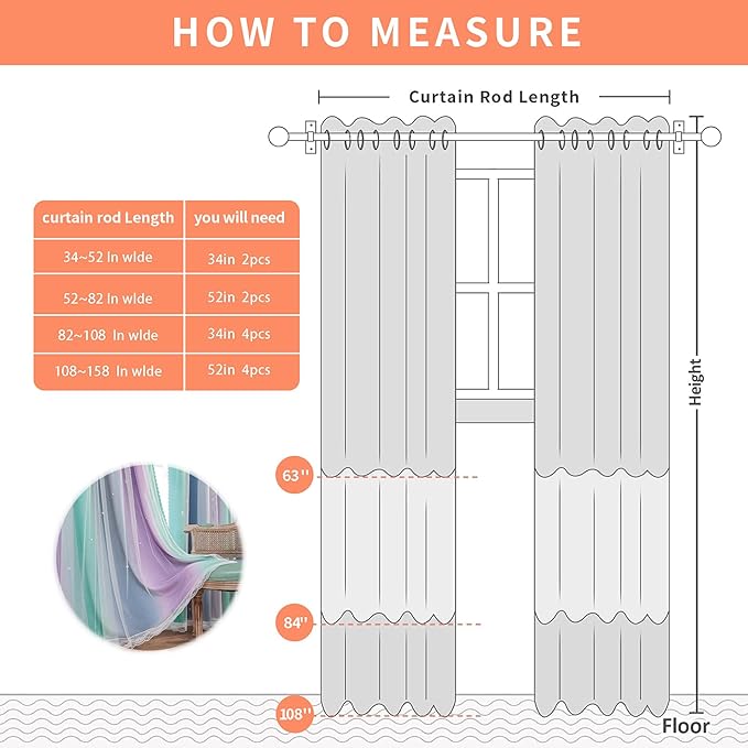 XiDi Purple Grey Green 90 Inches Blackout Curtains for Girls Bedroom 2 Panels Set, Rainbow Curtains for Kids Room Decor, Unicorn Wall Decals Drapes for Little Girl Nursery Room Grommet 52 Inches Wide