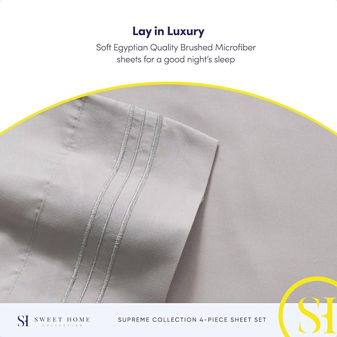 California King Sheet Sets - Breathable Luxury Sheets with Full Elastic & Secure Corner Straps Built In - 1800 Supreme Collection Deep Pocket Bedding, Sheet Set, EXTRA DEEP pocket - Cal King, Silver