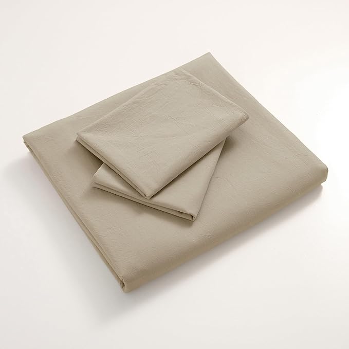 JIYUAN 100% Washed Cotton Duvet Cover Set 3 Pieces Oversized King, 1 Duvet Cover 120x98 Inches(Comforter Not Included) and 2 Pillowcases,Linen Feel Bedding Set Comfy and Breathable,Khaki