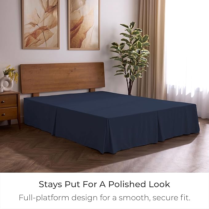 Mellanni Bed Skirt Twin Size - Bed Skirting - 15-Inch Tailored Drop Pleated Dust Ruffle - Hotel Luxury Bedding - Wrinkle, Fade, Stain Resistant - 1 Bedskirt (Twin, Navy Blue)