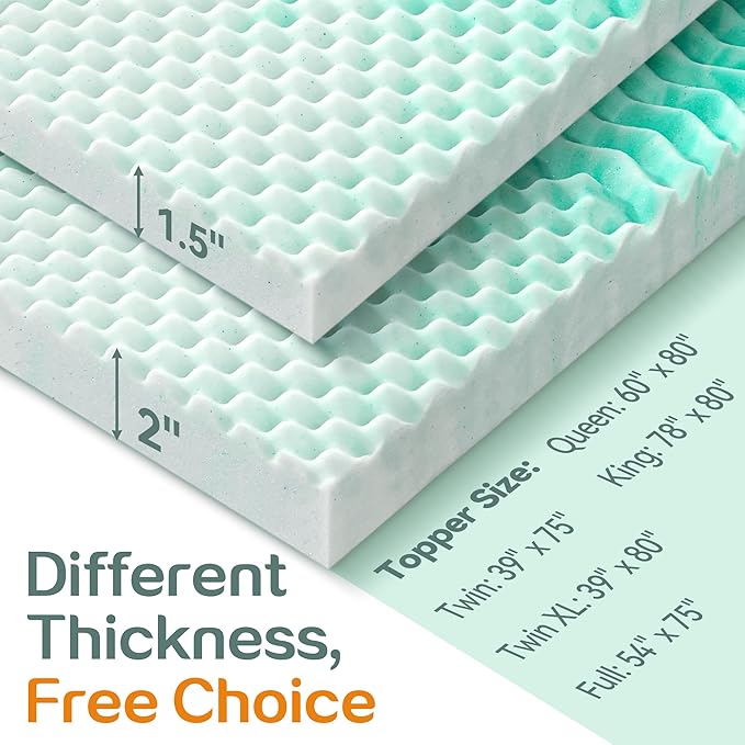 SINWEEK 1.5 Inch Memory Foam Mattress Topper Twin XL, Twin Extra Long Mattress Pads for College Dorm Single Bed, Pressure Relieve CertiPUR-US Certified, 39x80 Inches, Green