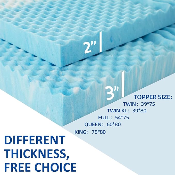 SINWEEK 3 Inch Memory Foam Mattress Topper Twin XL, Twin Extra Long Mattress Pads for College Dorm Single Bed, Pressure Relieve CertiPUR-US Certified, 39x80 Inches, Blue