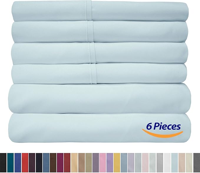 Sweet Home Collection 6 Piece 1500 Supreme Collection Brushed Microfiber Deep Pocket Sheet Set-2 Extra Pillow Cases, Great Value, Split King, Aqua