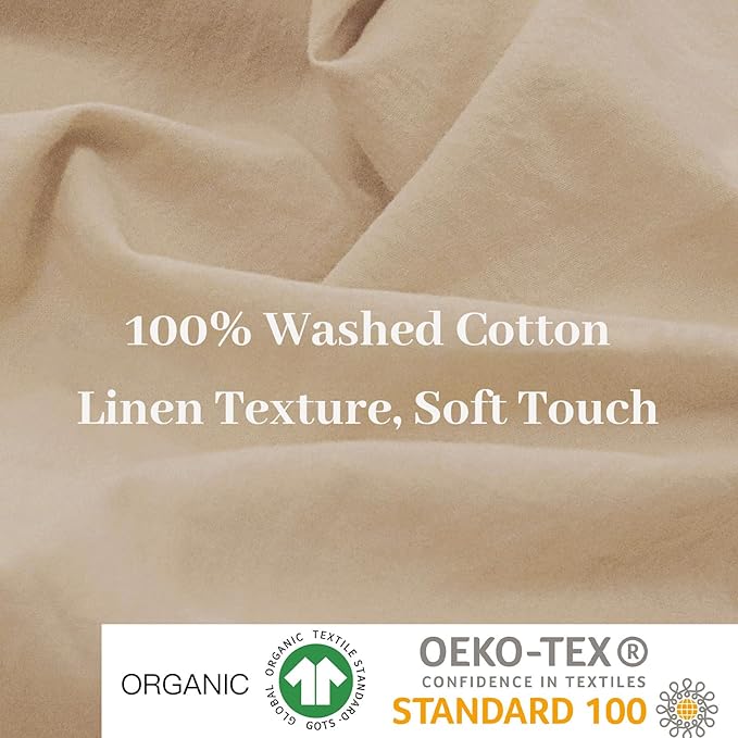 NEXHOME PRO Duvet Cover Set 100% Washed Cotton Oversized King 120"x98" Linen Feel Textured Organic Natural 3 Pieces Bedding Set with Zipper Closure, Breathable and Soft (No Comforter)