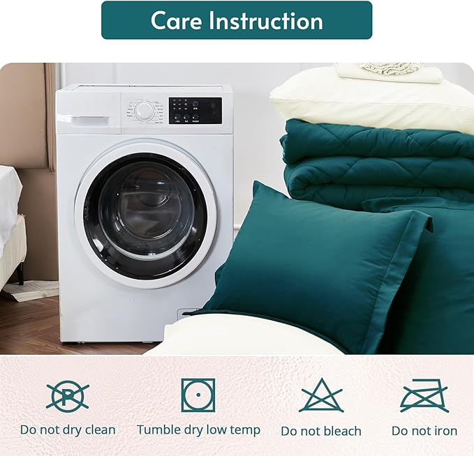 MUXHOMO 7 Pieces Queen Comforter Set, Reversible Bed in a Bag Queen Size, All Season Bedding Set with Comforter, Flat Sheet, Fitted Sheet, Pillowcases & Shams, Peacock Blue & Ivory
