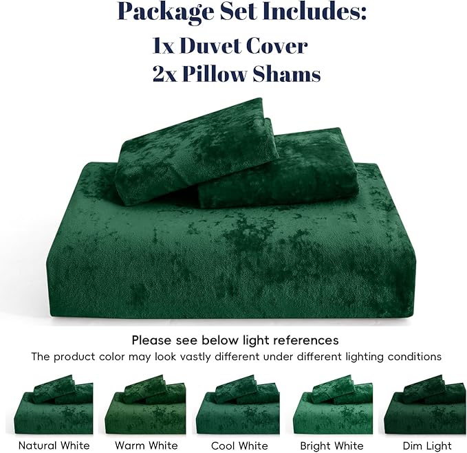 PHF Truly Velvet Duvet Cover Set California King Size, 3pcs Ultra Soft Breathable Comforter Cover Set, Luxury Cozy Flannel Duvet Cover with Pillow Shams Bedding Collection, 104" x 98", Emerald Green