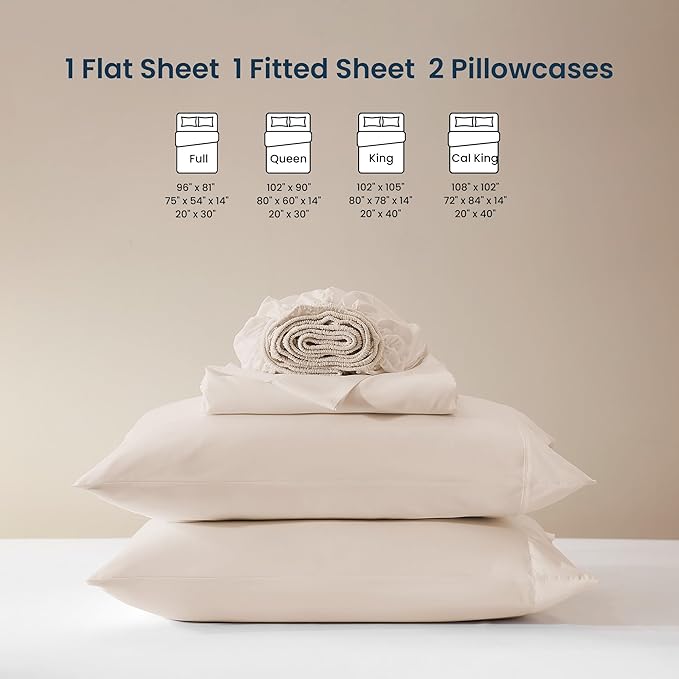 SLEEP ZONE Nanotex Cooling Sheets Queen 4 Pieces - Deep Pocket Queen Sheet Set 16 Inches - Silky Soft Sheets Queen Size Bed Set - Fade Resistant & Easy Care (Beige,Queen)