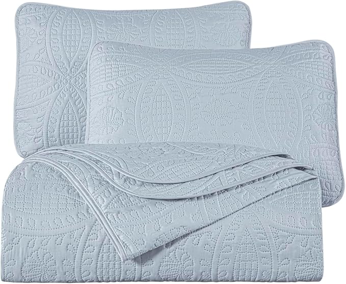 Chezmoi Collection Austin King Bedspread Set 3-Piece Pinsonic Quilted Oversized Bedspread Coverlet Set, King, Silver