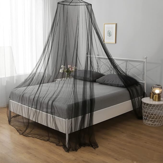 VISATOR Mosquito Net Bed Canopy for Girls,King Canopy Bed Curtains Queen Size from Ceiling,Dome Mosquito Netting Bed Tent Twin Girls Canopy Bed Decor for Baby Crib,Kid Bed and Adult Beds (Black Dome)