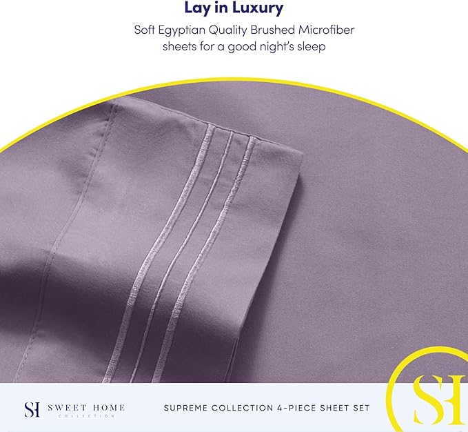 Queen Size Bed Sheets - Breathable Luxury Sheets with Full Elastic & Secure Corner Straps Built In - 1800 Supreme Collection Extra Soft Deep Pocket Bedding Set, Sheet Set, Queen, Plum