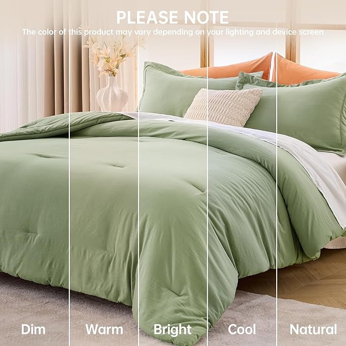 MUXHOMO Green Oversized Queen Comforter Sets, All Season Ultra Soft Down Alternative Bedding - 3 Piece Lightweight Bed Set Includes 1 Comforter (98"*98") and 2 Pillow Shams (20"x26")