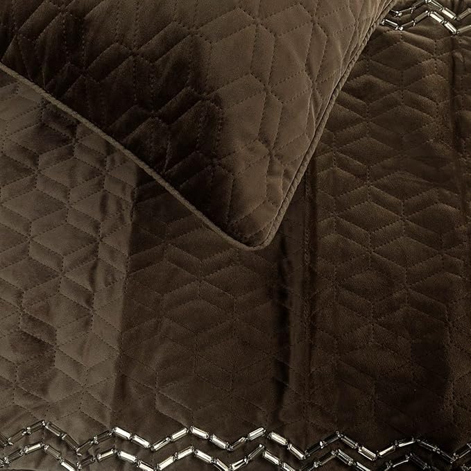 The HomeCentric King Queen Twin Brown Designer Twin 53"x18" Bed Runner Without Pillow Cover, Quilted & Crystals Bed Scarf on Velvet Fabric - Brown Diamond Symphony