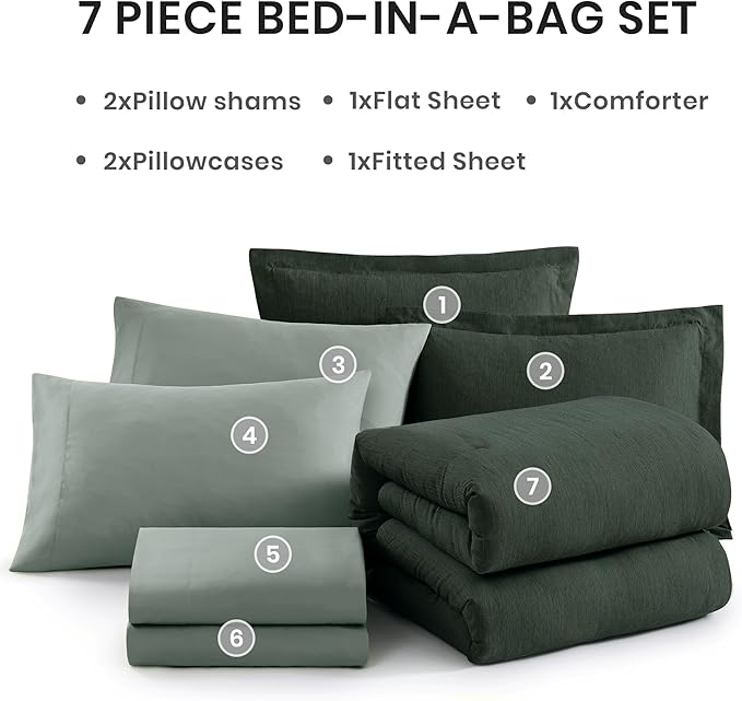 Monbix California King Comforter Set - 7 Pieces Cationic Dyeing Deep Forest Bed in a Bag Cal King Bed Sets with Comforter, Sheets, Pillowcases & Shams, Reversible Bedding Comforters Sets