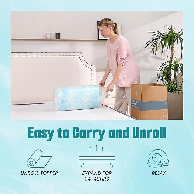 NEWBULIG Mattress Toppers Memory Foam Full, 2 Inch Thick Bed Topper Pad Cooling Gel Infused Soft Comfy Padding Breathable for Sleeper Sofa Couch RV Camper, CertiPUR-US Certified