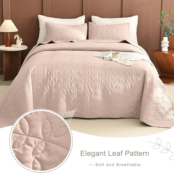 Lady Ann Oversized King Quilt 120x120,Camel Oversized King Bedspread with Leaves Pattern,3 Piece Lightweight Ultra Soft Farmhouse California King Coverlet Set for Extra Large Bed