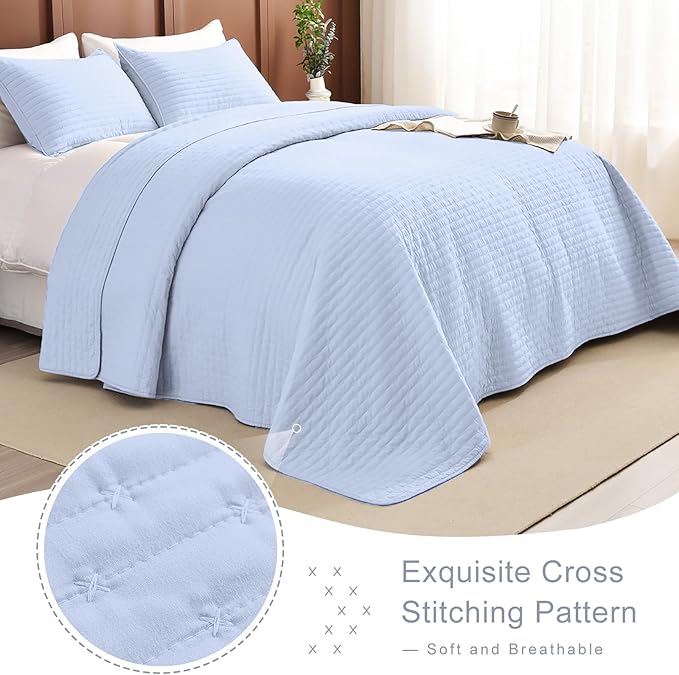Lady Ann Light Blue Oversized King Bedspreads 120x120, Extra Large 3PCS Oversized King Quilt Set for Bed, Lightweight & Ultra-Soft Farmhouse Bedspreads & Coverlets