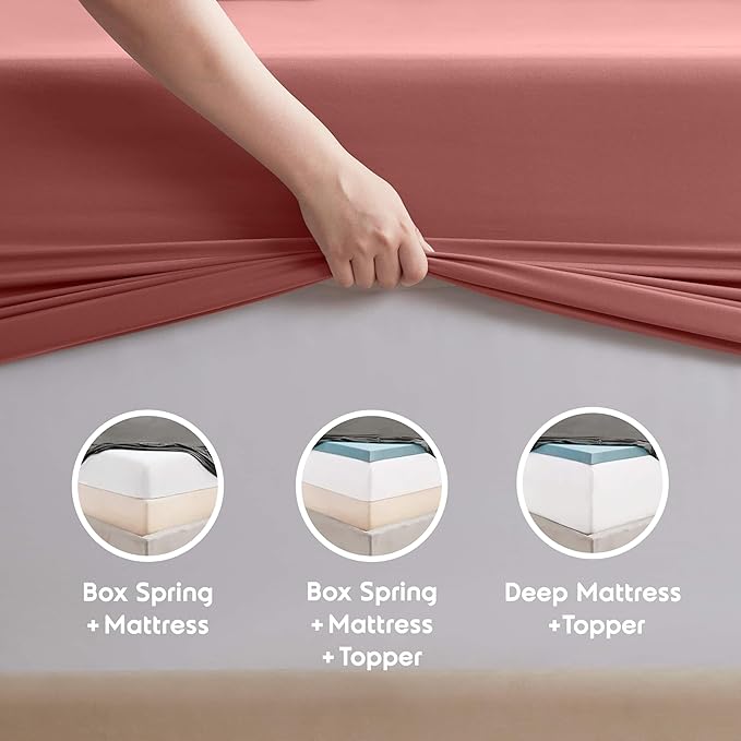 Nestl California King Sheet Set - 1800 Ultra-Soft Microfiber Cal King Bed Sheets - Double Brushed - Deep Pockets - Easy Fit - 4 Piece Set - Bed Sheets (California King, Pink Clay)