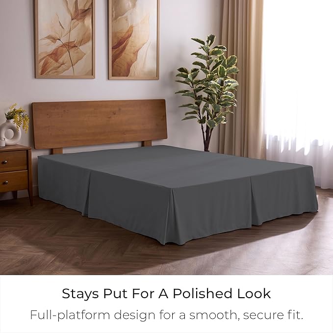 Mellanni Bed Skirt Cal King Size- Bed Skirting - 15-Inch Tailored Drop Pleated Dust Ruffle - Hotel Luxury Bedding - Wrinkle, Fade, Stain Resistant - 1 Bedskirt (Cal King, Gray)