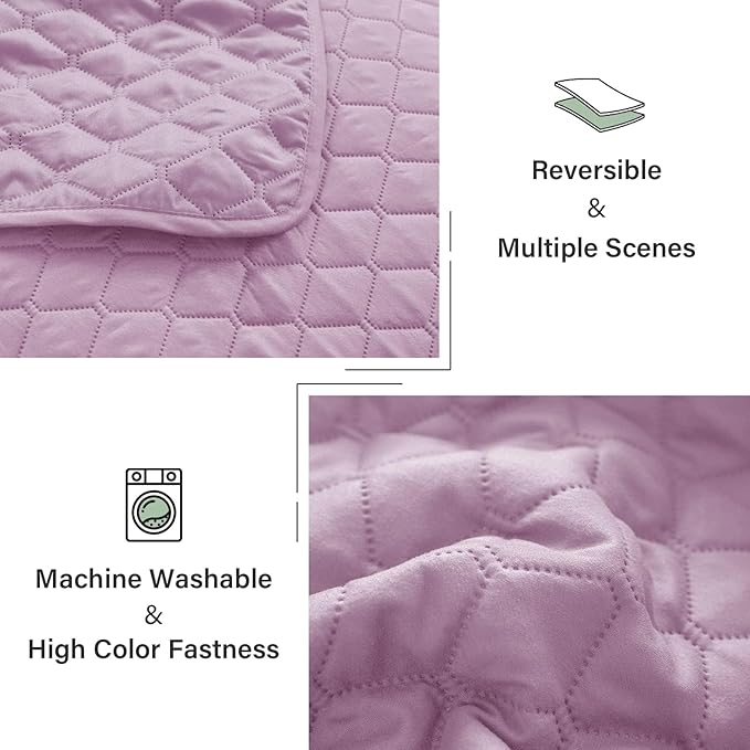 Exclusivo Mezcla Reversible Twin Quilt Bedding Set with Pillow Sham, Lightweight Quilts Twin Size, Soft Bedspreads Bed Coverlets for All Seasons - (Lilac, 68"x88")