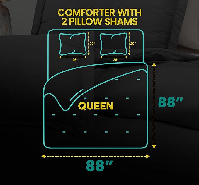 Queen Comforter Set 3 Piece Grey by Utopia Bedding, Comforters Queen Size, Bedding Comforters Sets, Down Alternative Soft Bed Set, 1 Comforter (88 x 88 inches) 2 Pillow Shams (20 x 26 inches)